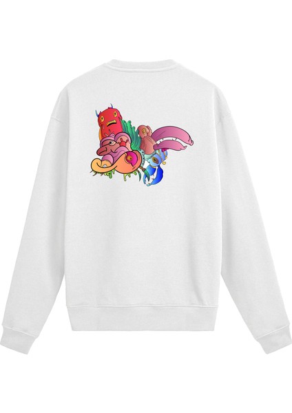 Sırt Baskılı Renkli Karakterli Sweatshirt