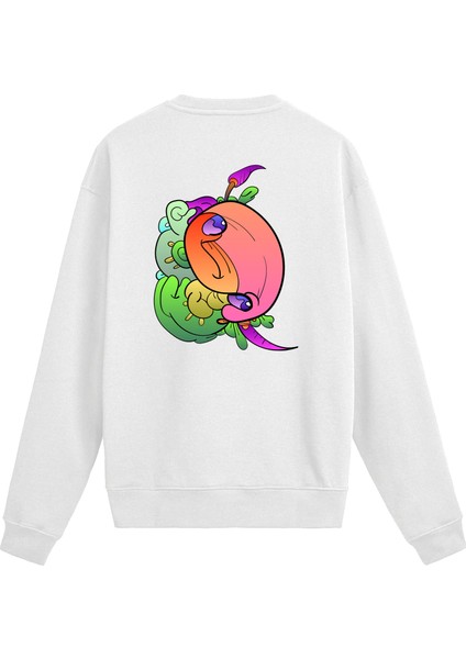 Sırt Baskılı Renkli Soyut Tasarımlı Sweatshirt