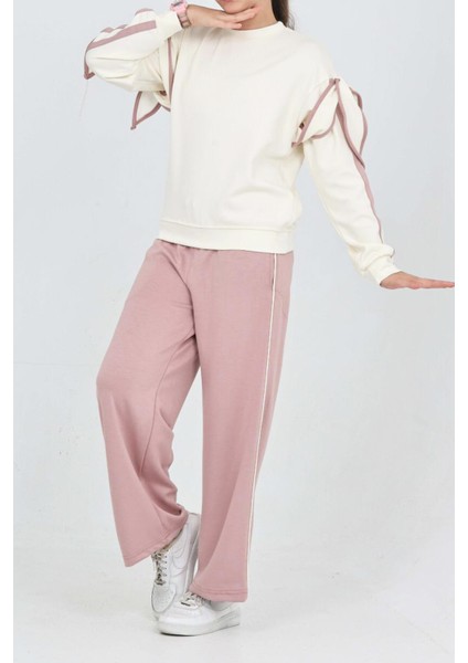 Kız Çocuk Kol Aksesuarlı Geniş Paçalı Alt- Üst Takım 12320