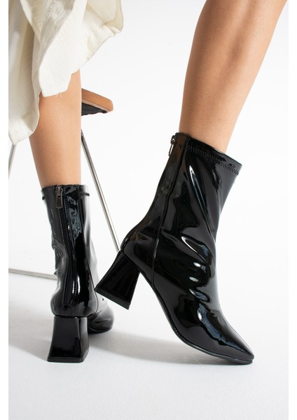 Alvis Siyah Rugan Renkli Kalın Topuk Streç Kadın Bot fiyatları