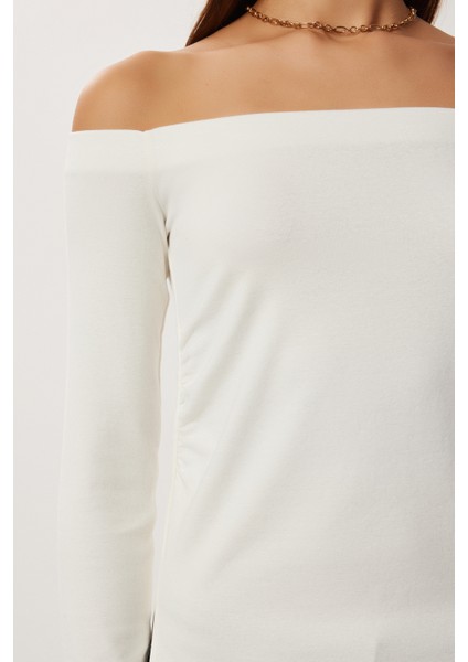 Açık Omuzlu Büzgülü Örme Bluz LUB0272 Kemik fırsatları