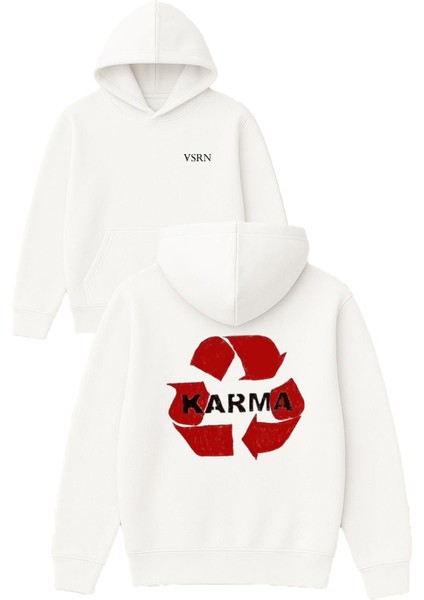 Karma Tasarım Baskılı Oversize Beyaz Kapüşonlu Sweatshirt