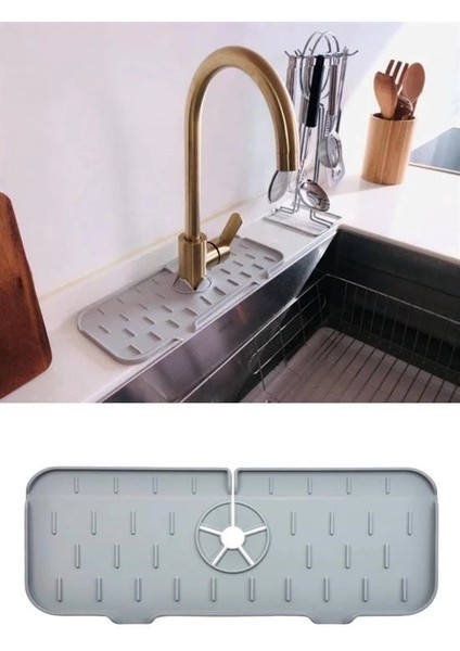 Lavabo Için Silikon Esnek Mat Musluk Sapı Damlama Tutucu Raf Mutfak Tezgahı Sıçrama Koruma