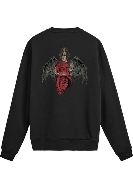 Sırt Baskılı Death Metal Karanlık Melek Sweatshirt