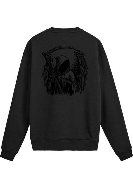 Sırt Baskılı Death Metal Iskelet ve Gül Sweatshirt
