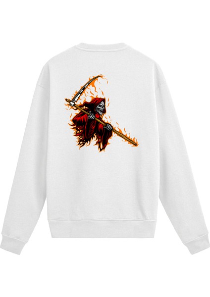 Sırt Baskılı Alevli Ölüm Tasarımlı Sweatshirt