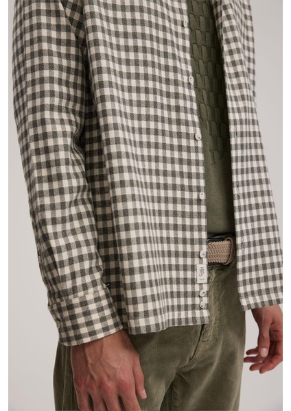 Haki Classic Fit Kareli %100 Pamuk Gömlek modelleri