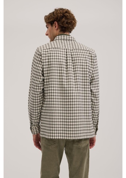 Haki Classic Fit Kareli %100 Pamuk Gömlek fırsatları