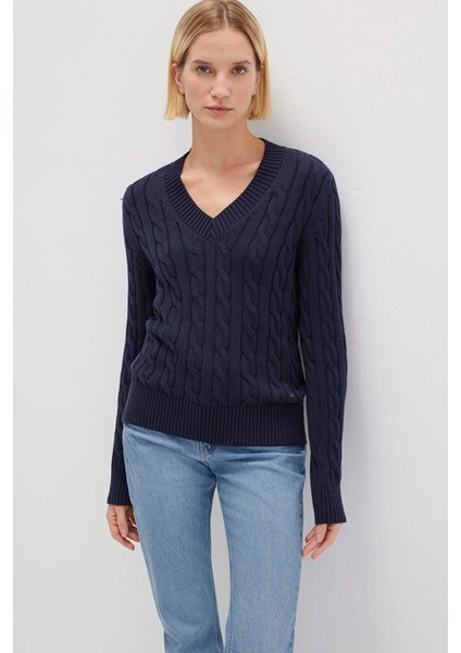 Kadın Ipek Karışımlı V Yaka Lacivert Kazak 1710720-89101 modelleri