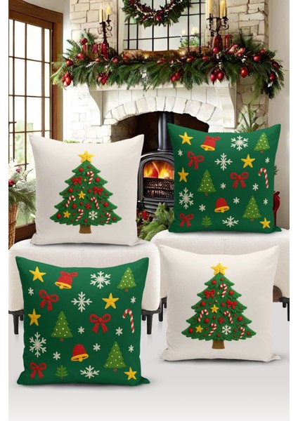 Yılbaşı Serisi Çift Tarafı Dijital Baskılı 4'lü Kırlent Kılıfı Seti (Christmas Noel Cushion Cover)