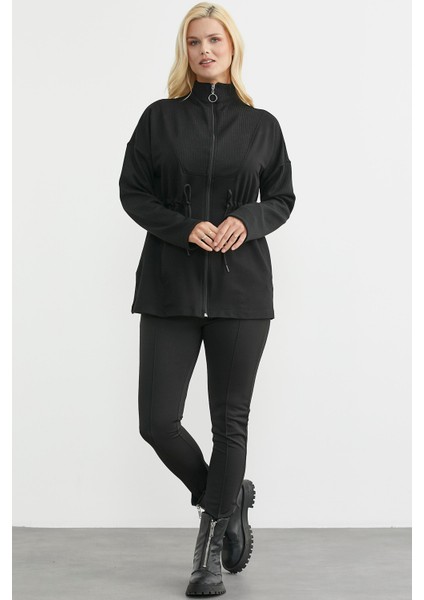 Dik Yaka Tam Fermuarlı Tunik - Siyah modelleri