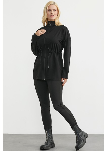 Dik Yaka Tam Fermuarlı Tunik - Siyah fırsatları