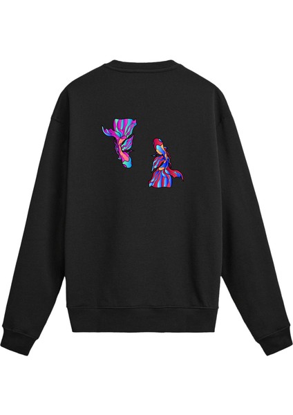 Sırt Baskılı Renkli Hayvan Desenli Sweatshirt