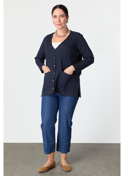 Büyük Beden Kendinden Desenli Triko Hırka-Lacı modelleri