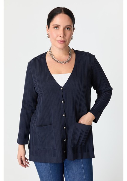 Büyük Beden Kendinden Desenli Triko Hırka-Lacı fırsatları