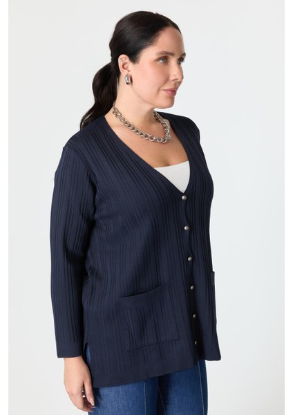 Büyük Beden Kendinden Desenli Triko Hırka-Lacı indirimleri