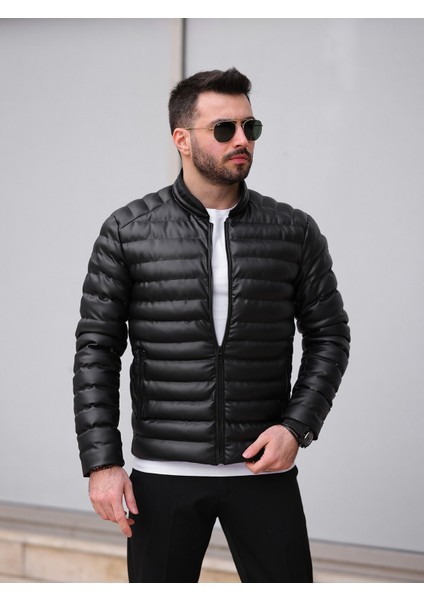 Slim Fit Deri Şişme Mont