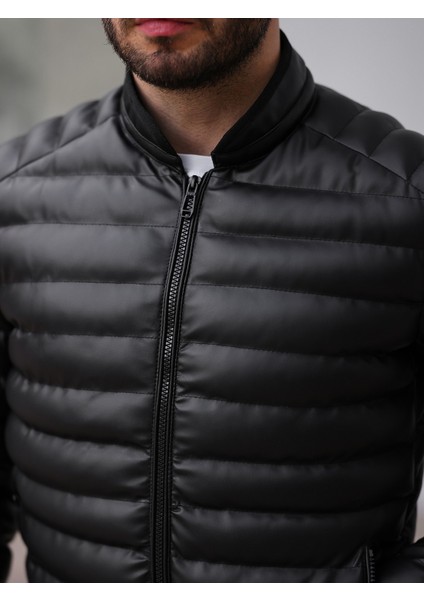 Slim Fit Deri Şişme Mont modelleri