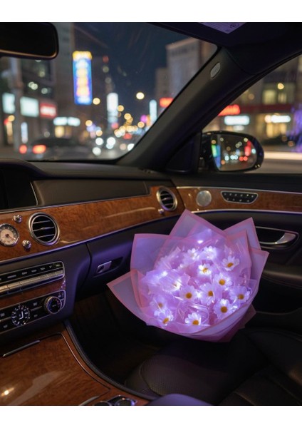 ✨ Beyaz LED Işıklı Papatya Buketi – Solmayan Işıltılı Dekor & Hediye