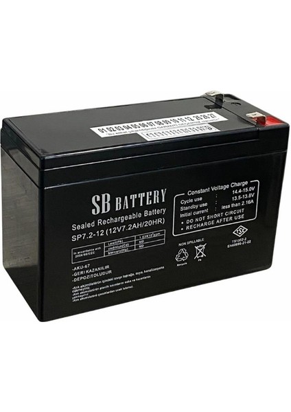 Sb Battery 12V 7.2 Ah Akü Kuru Tip (Büyük Fişli) (150*65*90) (2.40 Kg)