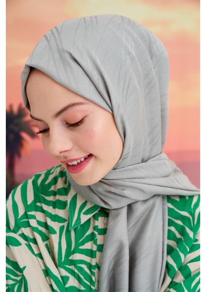 Simetrik Jakar Italyan Ipekli Şal Açık Gri indirimleri