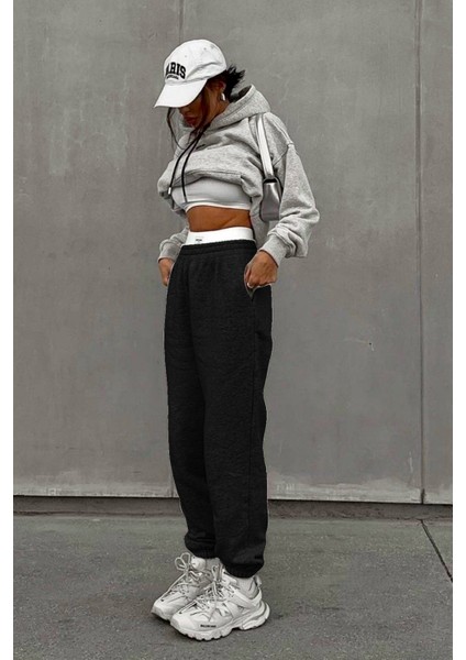 Erkek Kadın Kışlık Şardonlu Jogger Eşofman Altı Ultra Bol Kalıp Paça Lastikli