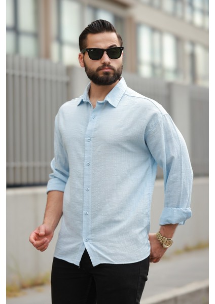 Oversize Keten Karışımlı Basic Salaş Gömlek