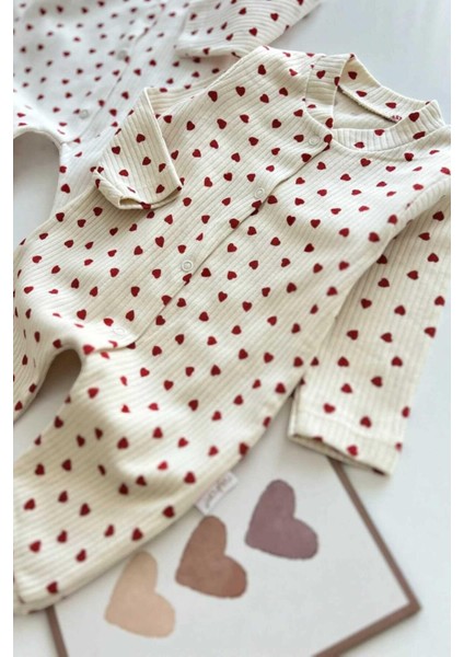 Kız Bebek Küçük Kalp Baskılı Raporlu Çıtçıtlı Yenidoğan Bebek Tulumu %100 Pamuk Esnek 1-3-6 Aylık fiyatları