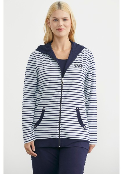 Kapüşonlu Çizgili Eşofman Takım - Lacivert