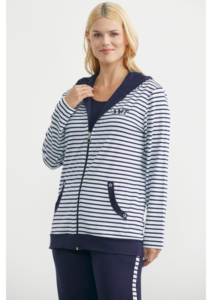 Kapüşonlu Çizgili Eşofman Takım - Lacivert fiyatları