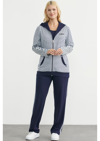Kapüşonlu Çizgili Eşofman Takım - Lacivert modelleri