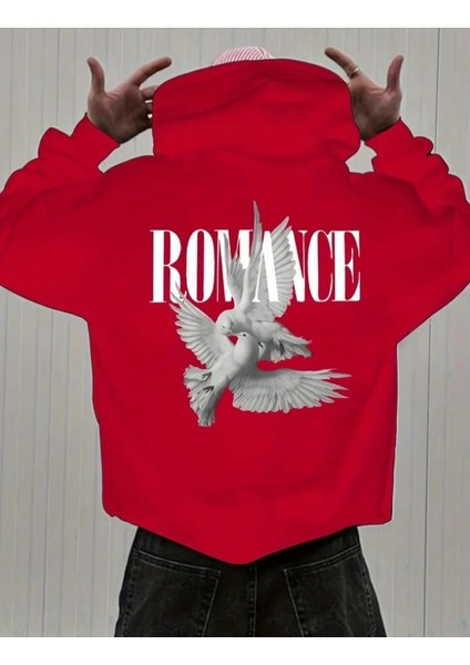 Punıx Büyük Beden Özel Tasarım Romance Sırtbaskılı Kapüşonlu Kalın Kışlık 3 Iplik Erkek Sweatshırt