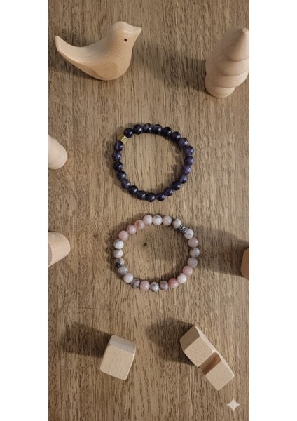 8mm Pembe Kuvars & Ametist Doğal Taş Bileklik Seti - Şifa Enerjisi fırsatları