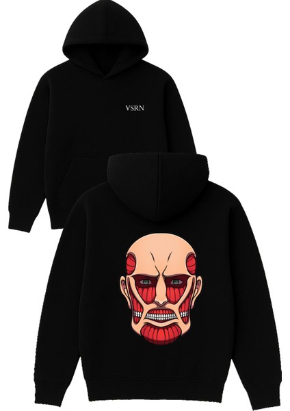 Yuzsuzz Adam Tasarım Baskılı Oversize Siyah Kapüşonlu Sweatshirt