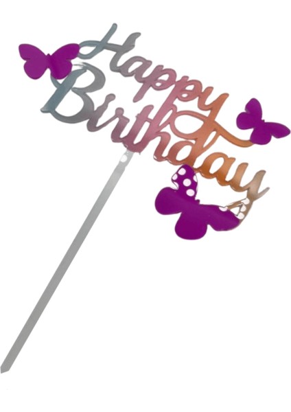 Çok Renkli Kelebek Temalı Happy Birthday Pasta Süsü fiyatları