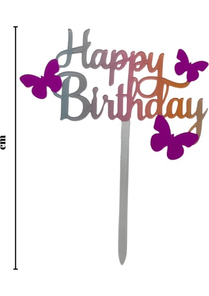 Çok Renkli Kelebek Temalı Happy Birthday Pasta Süsü modelleri
