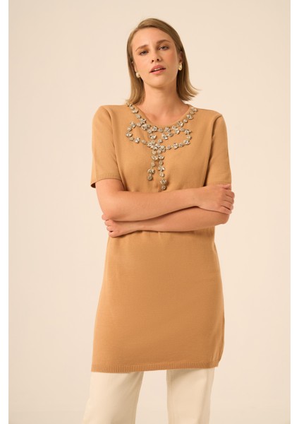 Ftz Kadın Taş Detaylı Tunik Bisküvi 20839