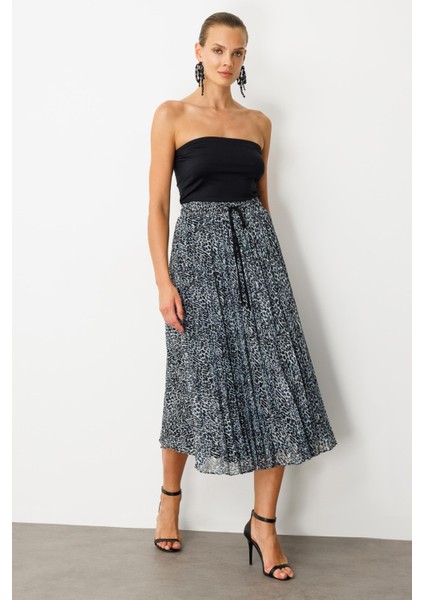 Beli Lastik Pileli Şifon Etek-Siyah fırsatları