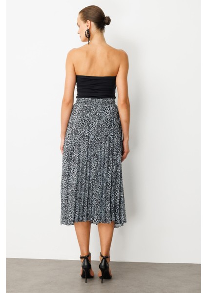 Beli Lastik Pileli Şifon Etek-Siyah