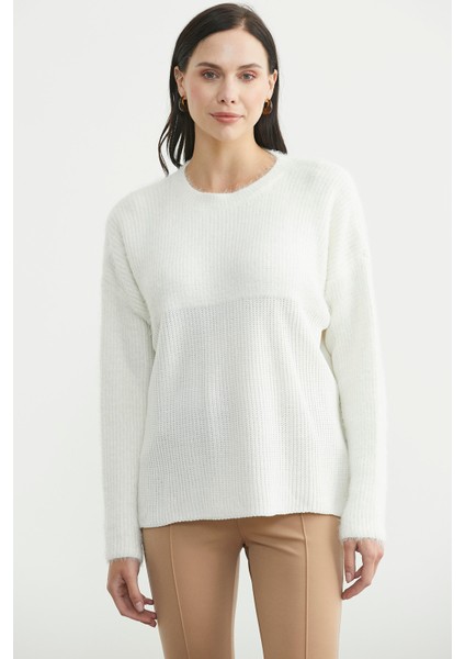 Oversize Yumuşak Dokulu Triko Kazak - Beyaz