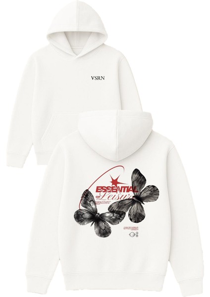 Essentıal Tasarım Baskılı Oversize Beyaz Kapüşonlu Sweatshirt