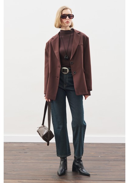 Oversıze Kesim Blazer Ceket Acı Kahve