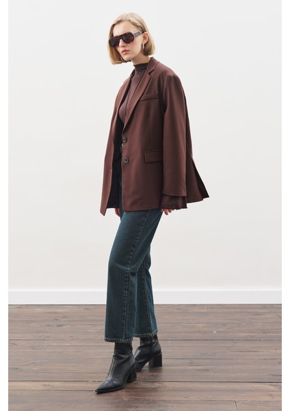Oversıze Kesim Blazer Ceket Acı Kahve modelleri
