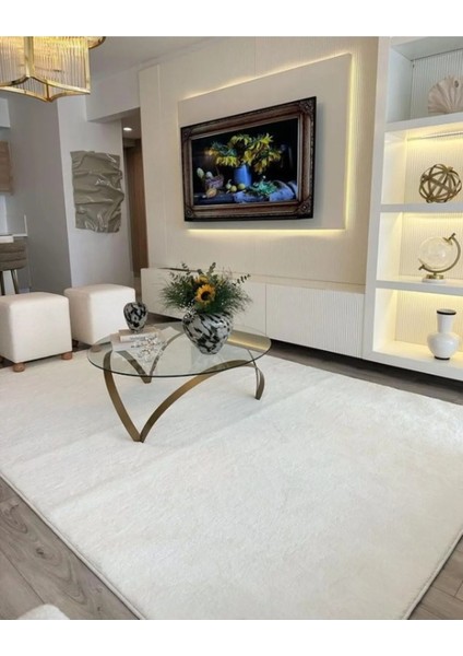 Krem Post Peluş Yumuşak Yıkanabilir Kaymaz Dot Taban Antibakteriyel Salon Koridor Çocuk Halısı