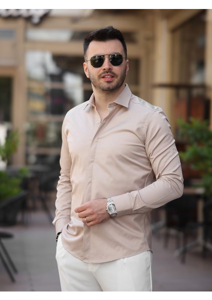Süper Slim Fit (Dar Kalıp ) Gizli Düğmeli Pamuk Saten Gömlek modelleri