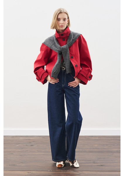 Uzun Hafif Geniş Paça Jean Pantolon Koyu Mavi fiyatları