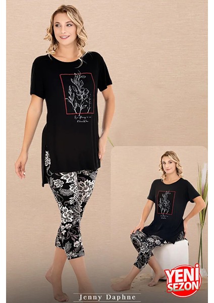 Lady Çiçek Desenli Kapri Pijama Takımı