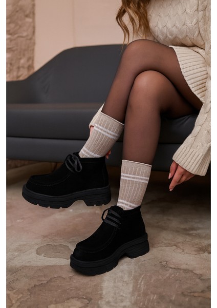 Anna Siyah Süet Renkli Casual Bağcıklı Kadın Bot