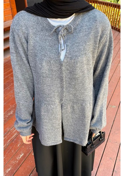 Yaka Bağlama Detaylı Kazak Antrasit modelleri