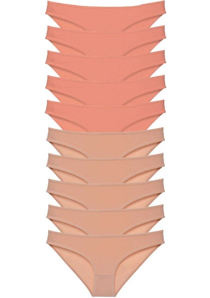 10 Adet Süper Eko Set Likralı Kadın Slip Külot Pudra Ten